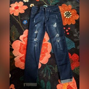 Wax Jean Dark Blue Distressed Skinny Jeans